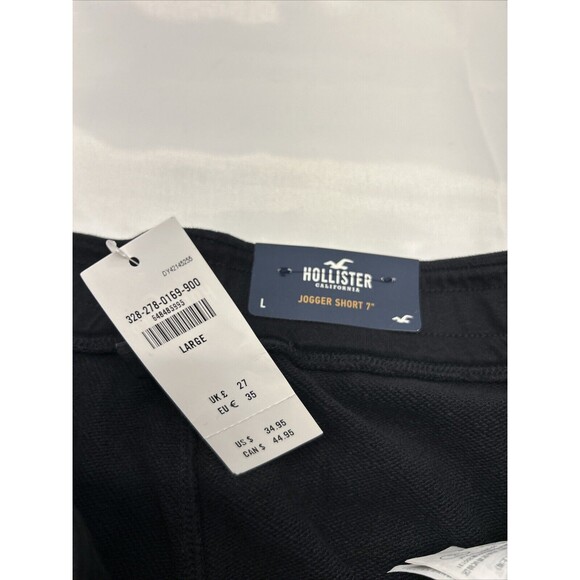 HOLLISTER Jogger Shorts Knit Black/Yellow Logo Zip Pockets Elastic Waist Mens L - Picture 7 of 9